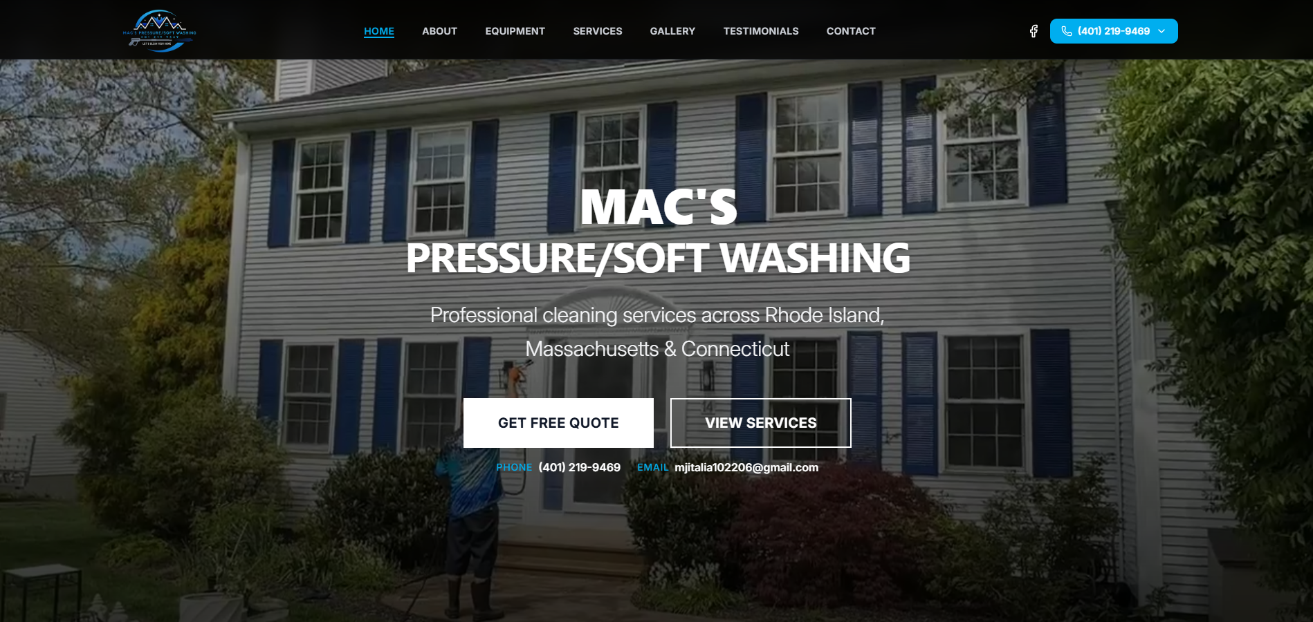 MAC'S Pressure & Soft Washing website screenshot showing professional cleaning services